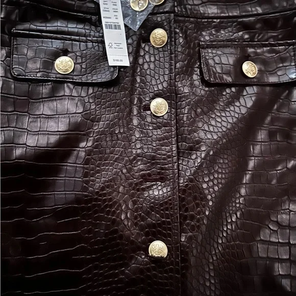 J. Crew Collection Mini Skirt Croc-Embellished Faux Leather Midnight Brown 00 - Picture 6 of 7